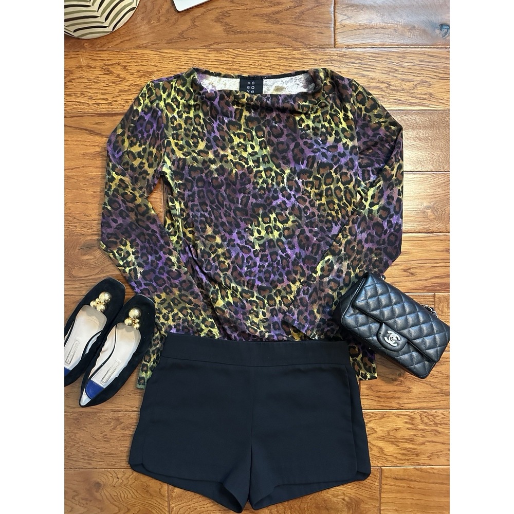 Heyne Bogut Hand Dyed Purple Leopard Boat Neck Top Shirt Sz 4 Made in USA
